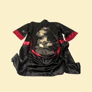 Luxurious Black Kimono with Red and Gold Detailing
